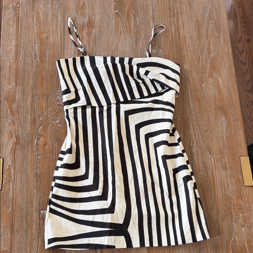 Zara Black and White Geometric Striped Mini Dress